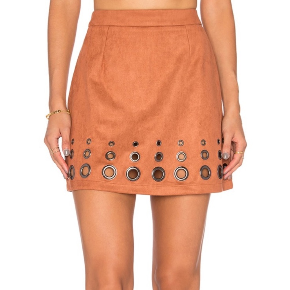Glamorous Tan Suede Mini Skirt with Eyelet Details